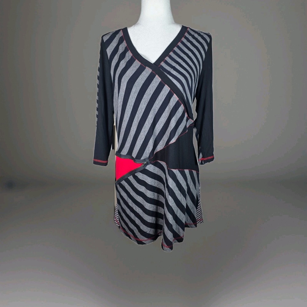 Lior Paris Women's Pullover‎ Tunic Dress Size L Black And Gray With Pop Of Red